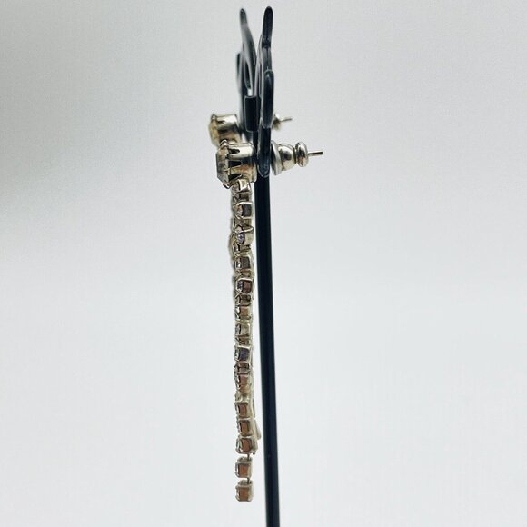 Vintage Triple Rhinestone Circle Earrings Silver Tone Glam Bling Sparkle Holiday - Picture 6 of 8